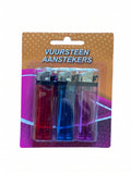 Set 3 brichete clasice cu piatra, reincarcabile, corp transparent colorat (rosu, albastru, roz)