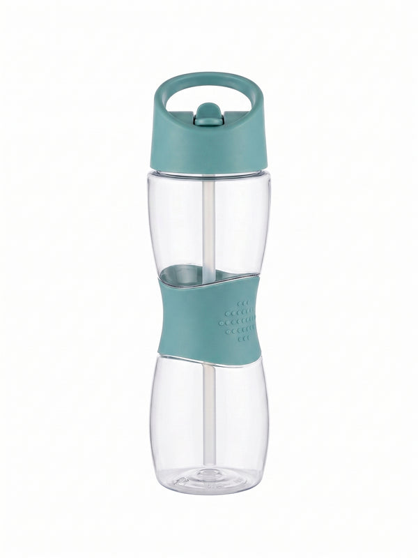 Sticla de apa sport Blokker cu pai si maner, 550 ml, plastic fara BPA, mansea silicon, turcoaz verde