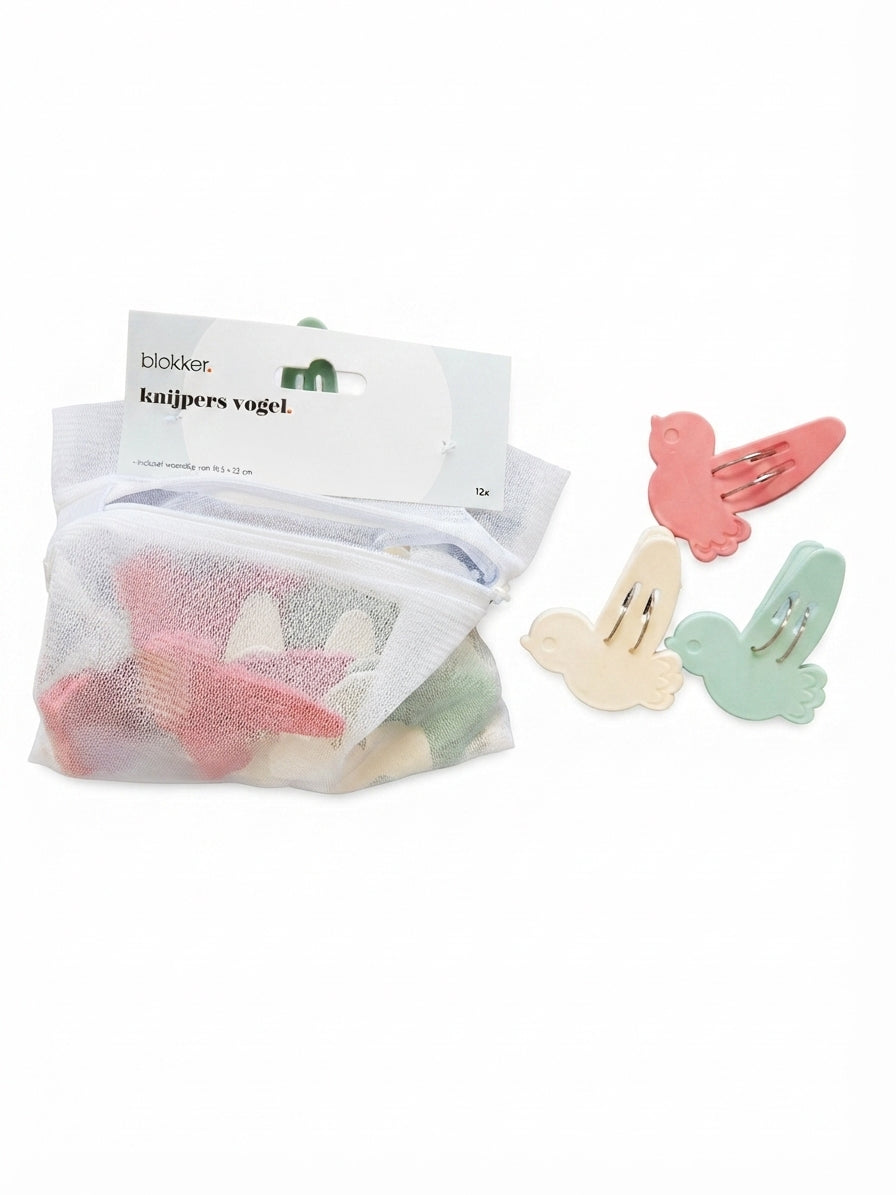Set 12 cleme de rufe în forma de pasare Blokker – design decorativ, rezistente și ecologice