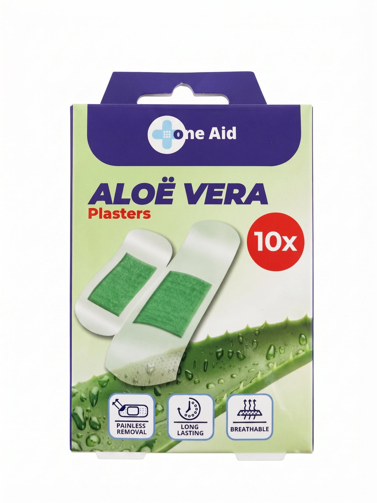 Plasturi cu extract de Aloe Vera One Aid – 10 bucati, indepartare fara dureri, respirabili
