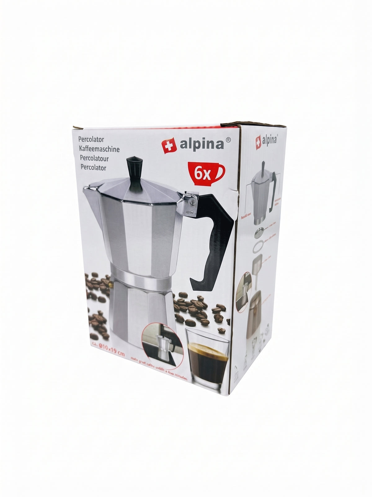 Cafetiera Moka Alpina 6 cesti – presa/percolator cafea din aluminiu, capacitate 300 ml.