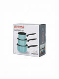 Set 3 craticioare din otel carbon Lowenthal, antiaderente, cu manere ergonomice, turcoaz