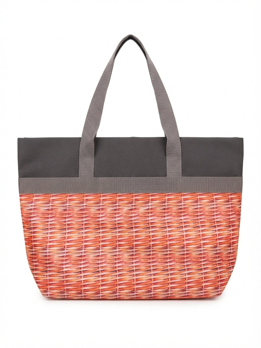 Geanta frigorifica tip cos picnic, design imprimeu rachita cu compartiment izoterm si manere