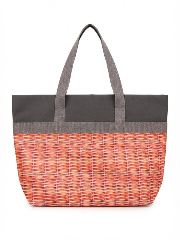 Geanta frigorifica tip cos picnic, design imprimeu rachita cu compartiment izoterm si manere