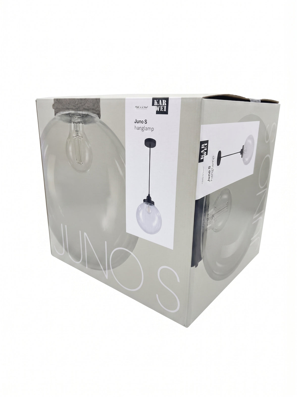 Candelabru / Lustra suspendata moderna Karwei Juno S – design sferic din sticla transparenta si metal negru mat
