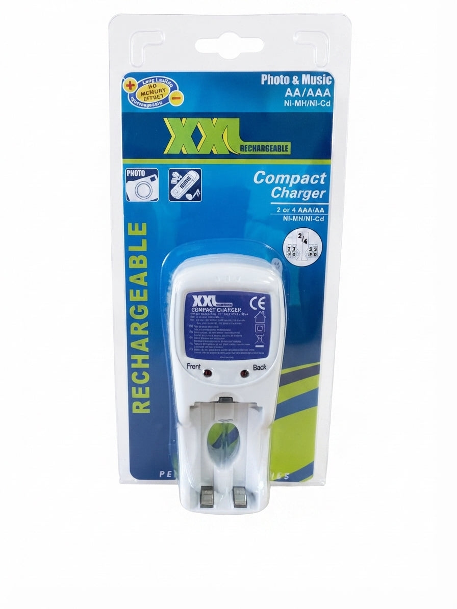 Incarcator acumulatori portabil XXL Compact Charger – pentru 2 sau 4 baterii AA / AAA Ni-MH / Ni-Cd