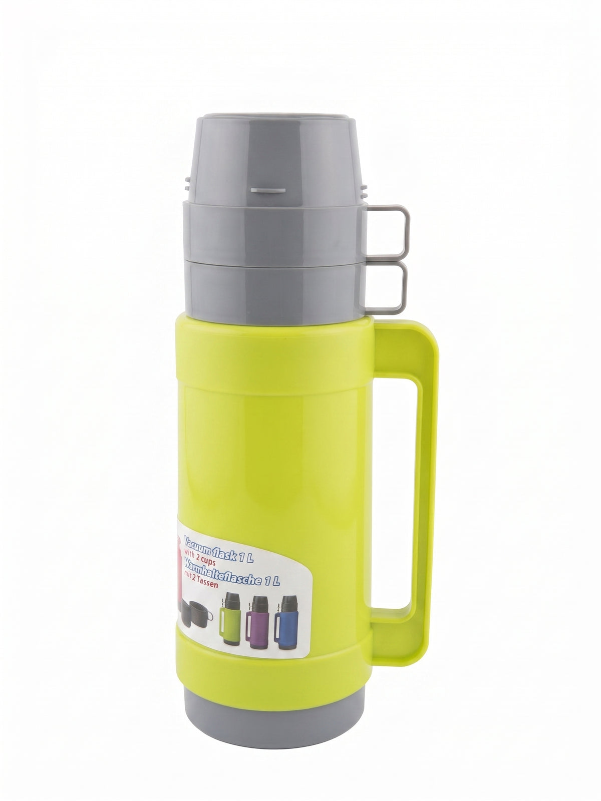 Termos verde deschis de 1 litru cu 2 cani si maner – izolatie in vid pentru mentinerea temperaturii