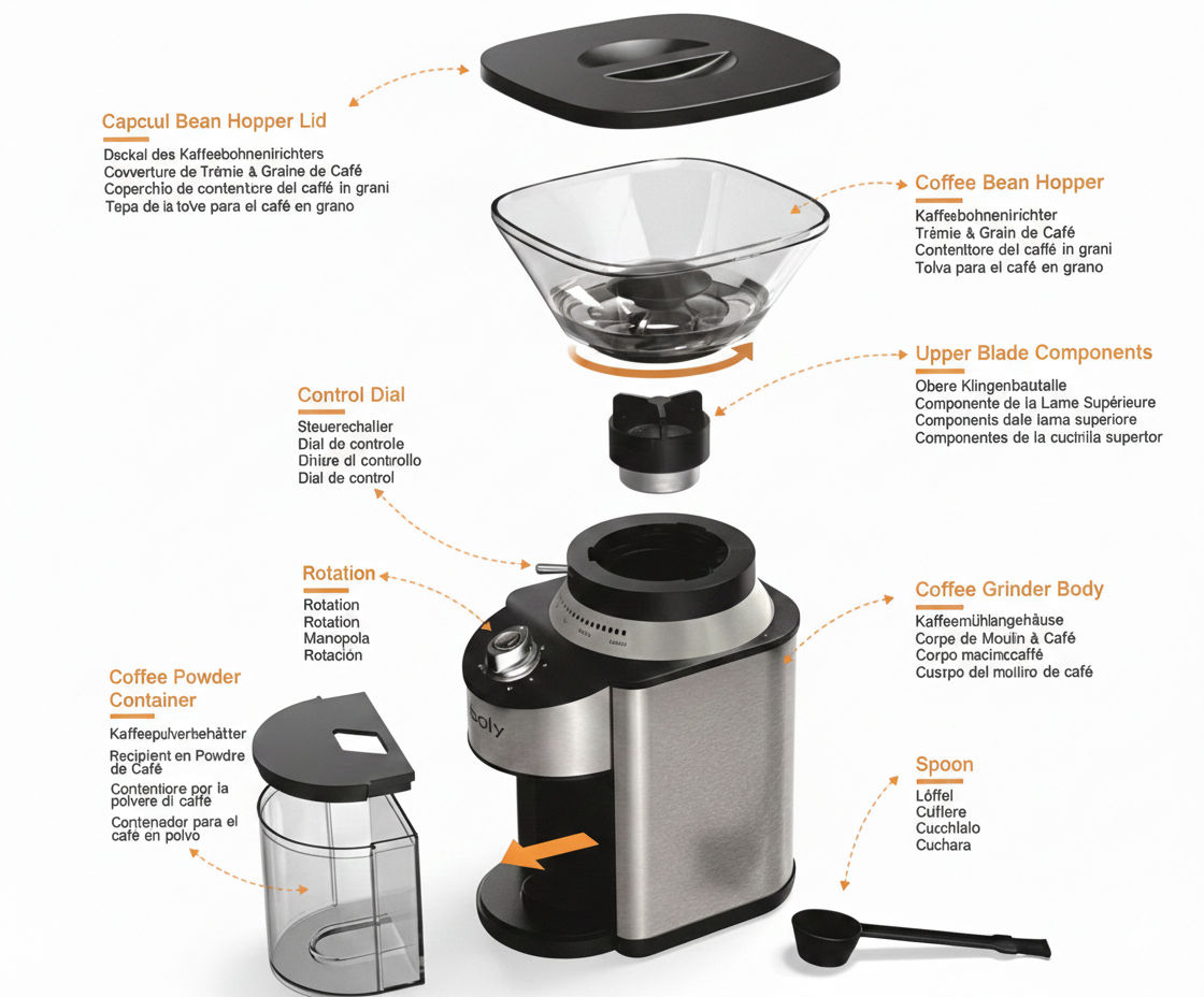 Rasnita de cafea automata Sboly, SYCG - 801D, Inox