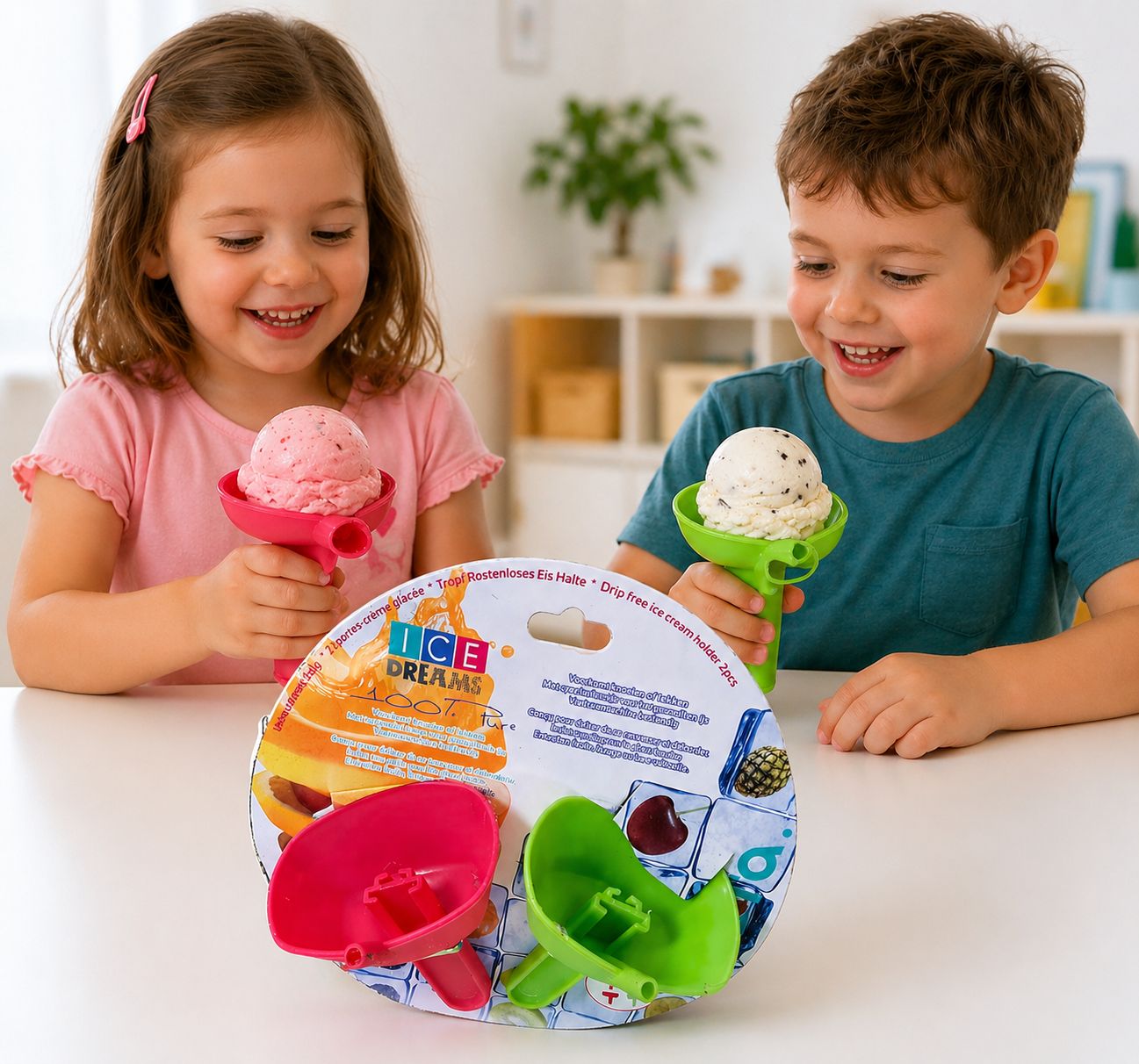 Suport înghețată pentru copii fără cornet – Ice Dreams, anti-picurare, set 2 bucăți
