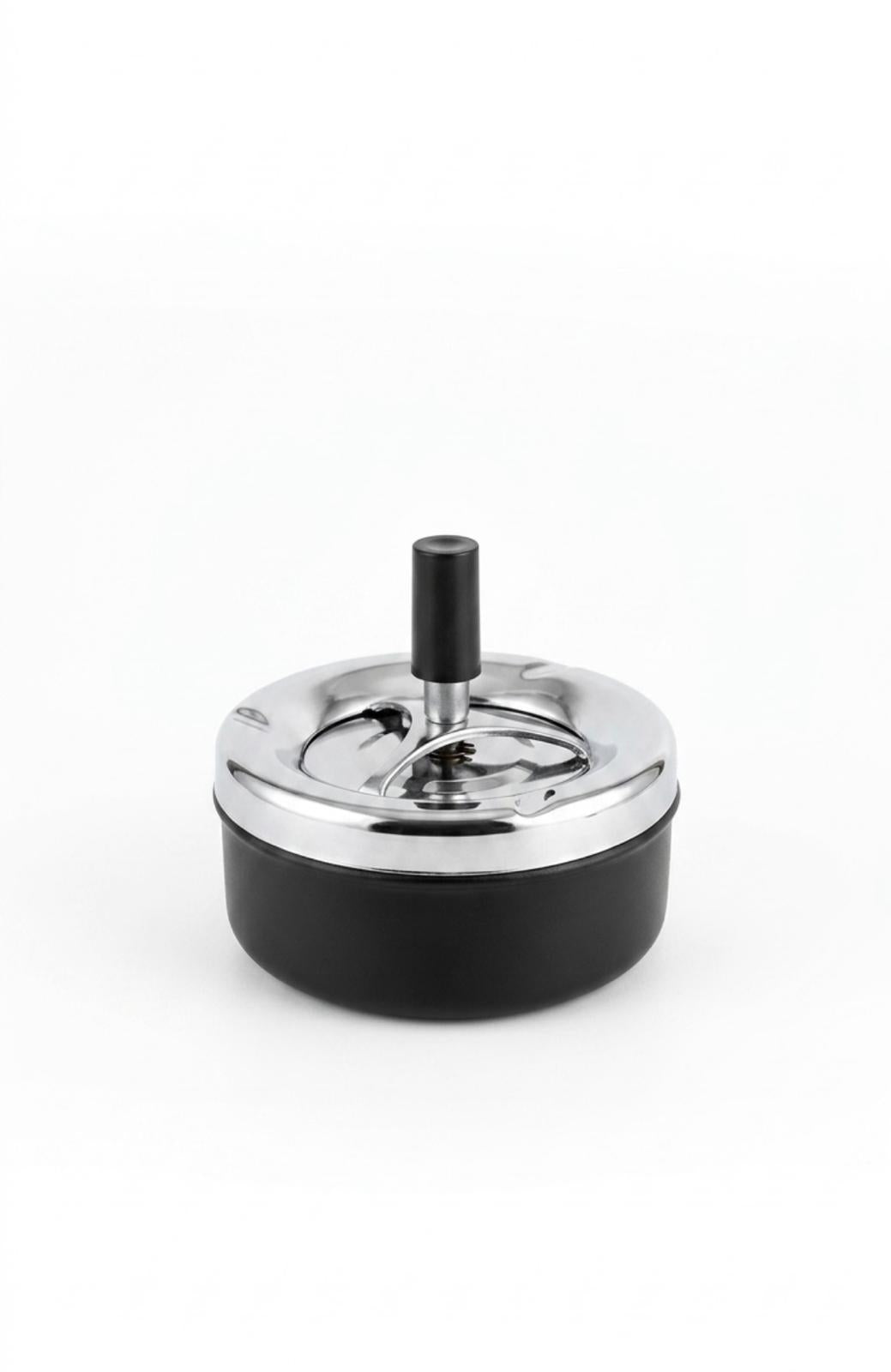 Scrumieră antivânt cu piston, metalică, neagră/argintie Blokker