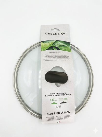 Capac din sticla termorezistenta, diametru 24 cm., maner eco-friendly, Green Ray