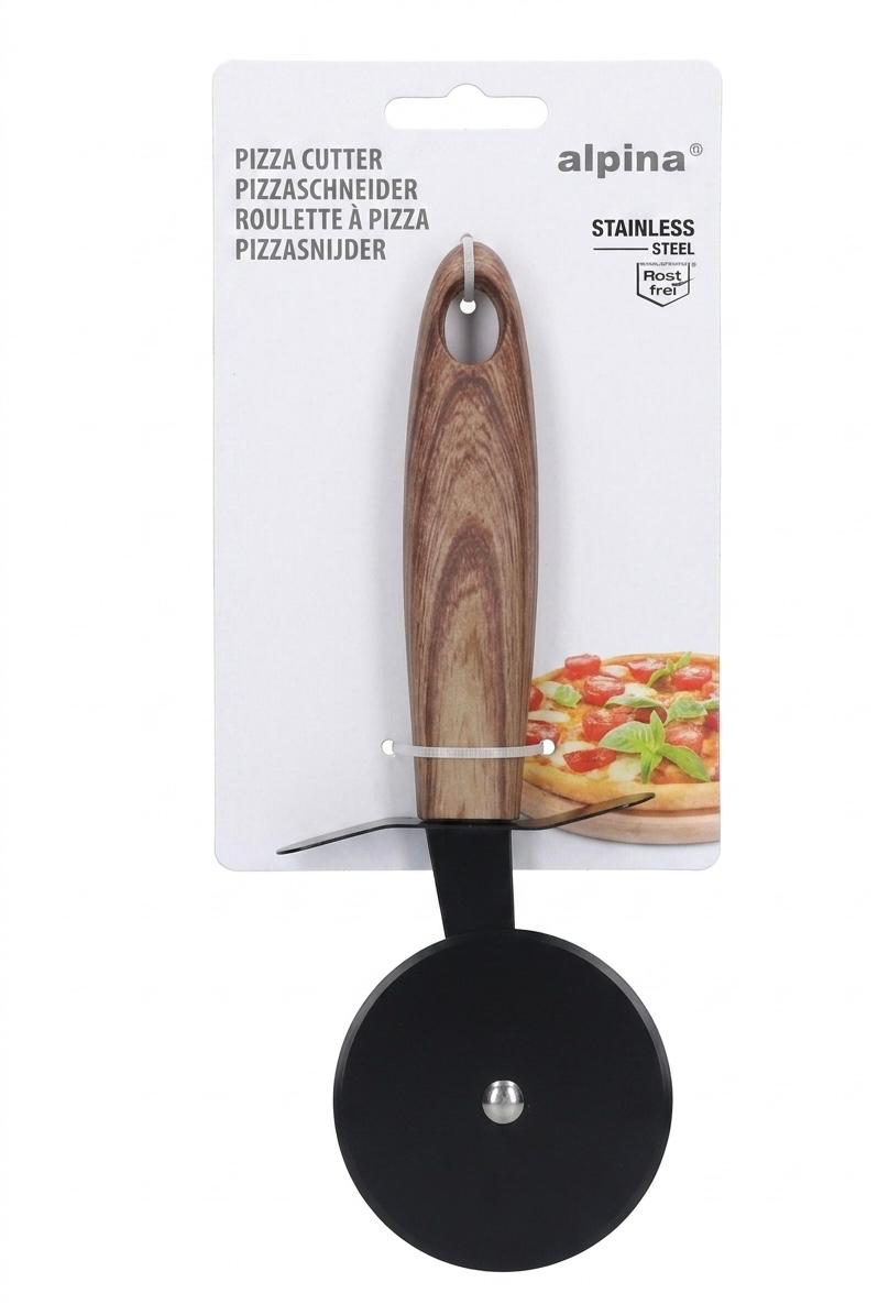 Taietor (feliator) pizza Alpina, lama din inox cu invelis antiaderent și maner ergonomic cu aspect de lemn, 20 cm
