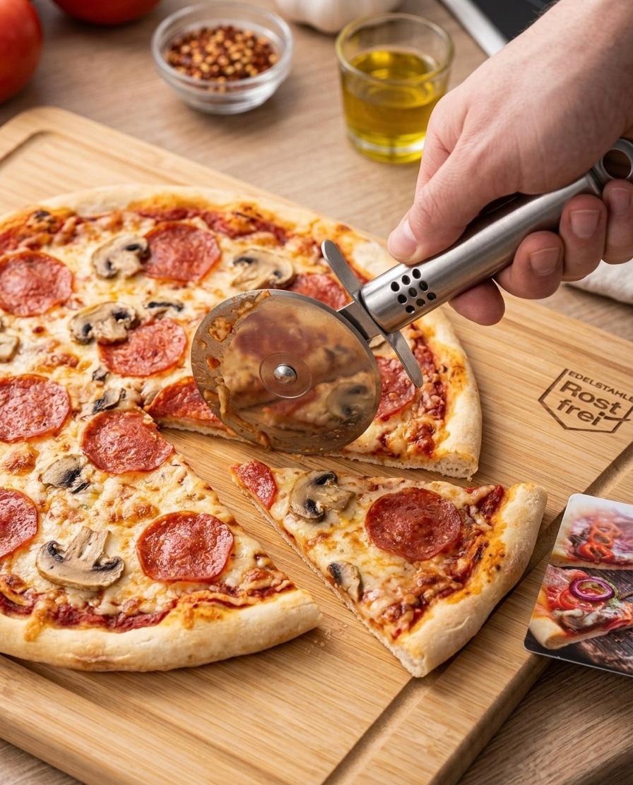Taietor (cutit) pizza Alpina, oțel inoxidabil premium, 22 cm, mâner ergonomic cu protecție