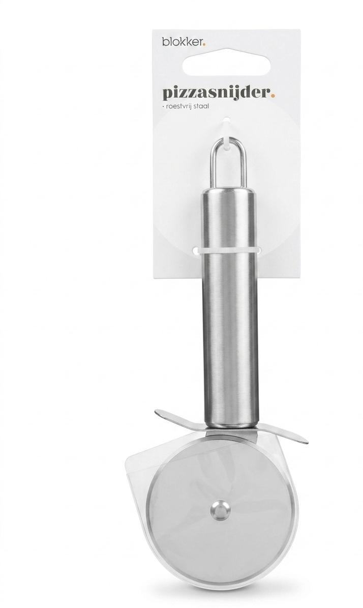 Taietor (cutit) de pizza profesional Blokker din inox – rulou pentru feliere rapida, maner ergonomic, argintiu