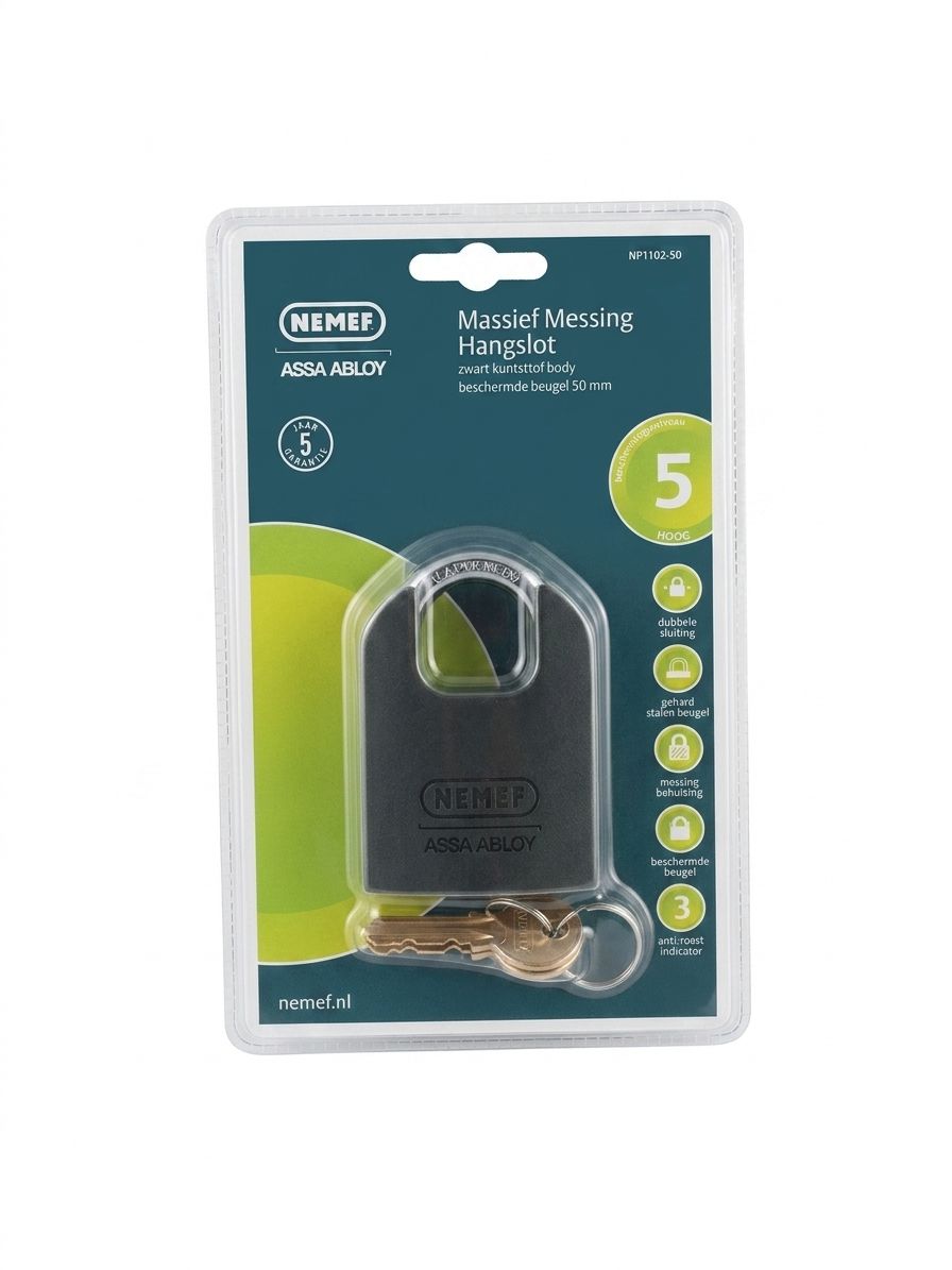 Lacat solid din otel ranforsat, alama, Nemef Assa Abloy