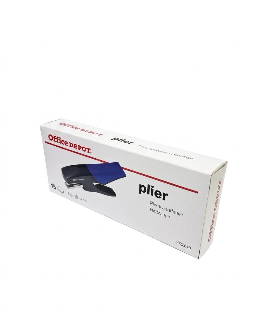 Capsator tip cleste Office Depot, capacitate 15 coli, capse Nr. 10, design ergonomic negru/albastru