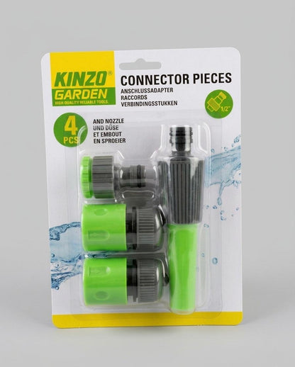 Set 4 accesorii irigare gradina Kinzo, conectori rapizi si duza de pulverizare, 1/2 Inch, verde/negru