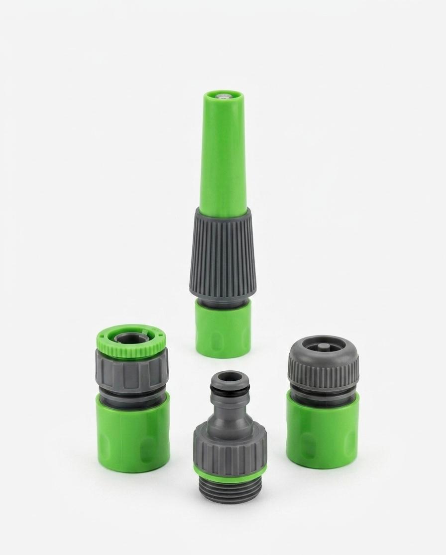 Set 4 accesorii irigare gradina Kinzo, conectori rapizi si duza de pulverizare, 1/2 Inch, verde/negru
