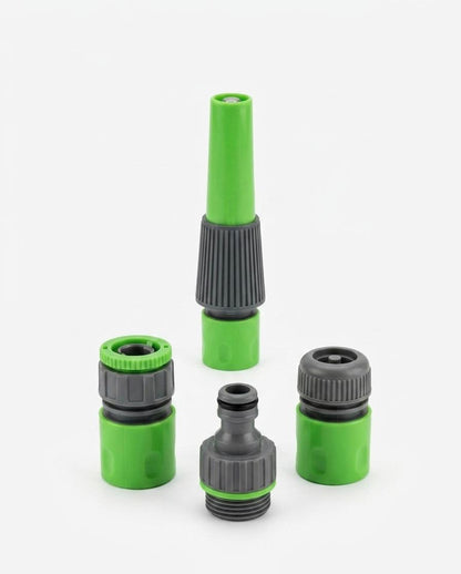 Set 4 accesorii irigare gradina Kinzo, conectori rapizi si duza de pulverizare, 1/2 Inch, verde/negru