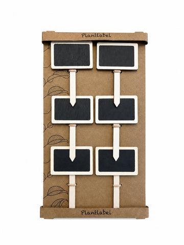 Set 6 etichete decorative din lemn tip mini tabla de scris pentru plante si gradina, 7x4.5 cm