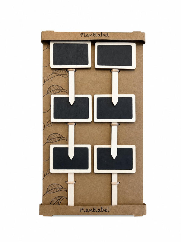 Set 6 etichete decorative din lemn tip mini tabla de scris pentru plante si gradina, 7x4.5 cm