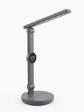 Lampa portabila de birou LED reincarcabila cu acumulator, ceas digital, termometru, suport telefon și 3 moduri de lumina, intensitate reglabila, incarcare USB-C, culoare gri mat