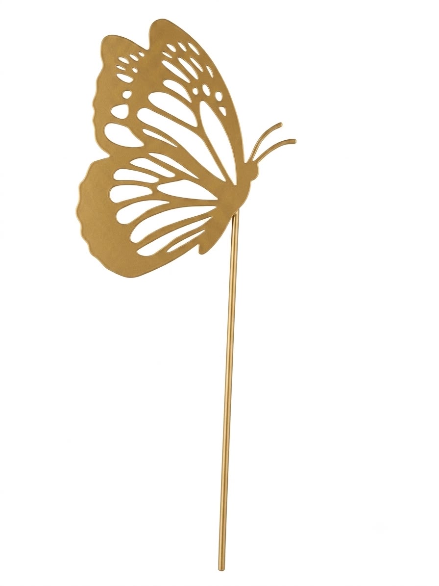 Decoratiune metalica de gradina, tip infipt in pamant, model fluture / flori in vaza, rezistenta la intemperii