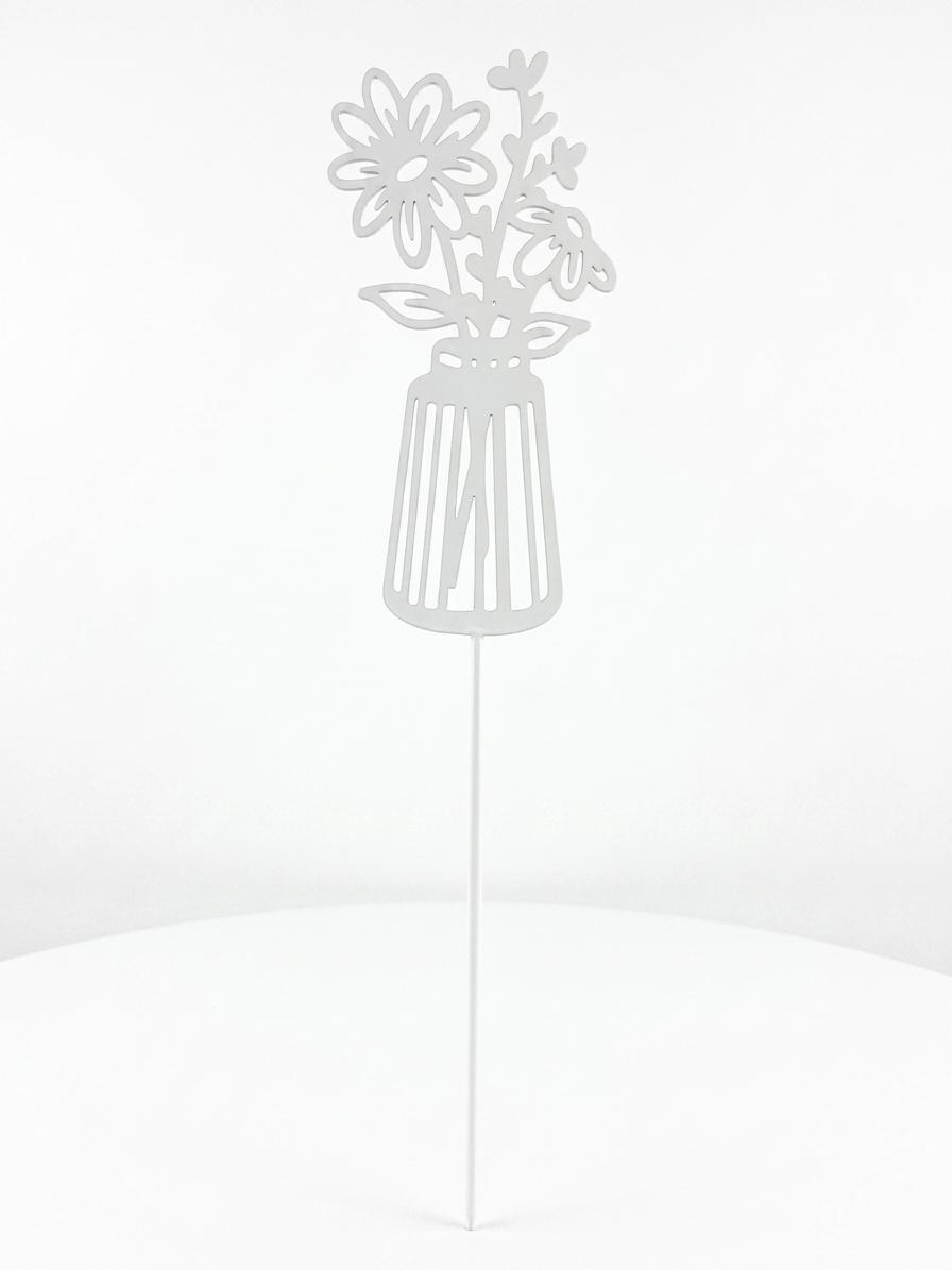 Decoratiune metalica de gradina, tip infipt in pamant, model fluture / flori in vaza, rezistenta la intemperii
