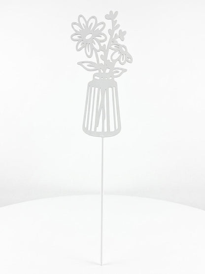 Decoratiune metalica de gradina, tip infipt in pamant, model fluture / flori in vaza, rezistenta la intemperii