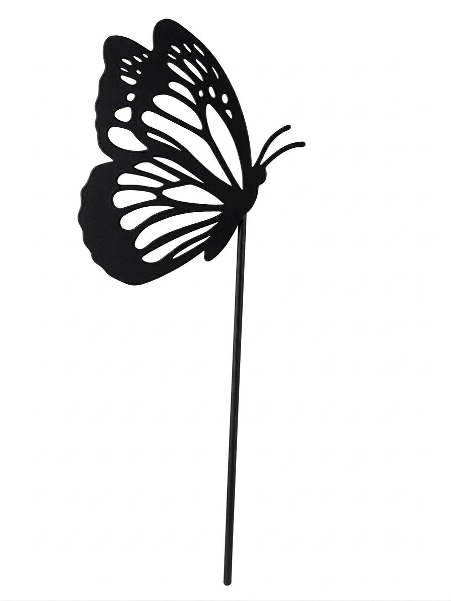 Decoratiune metalica de gradina, tip infipt in pamant, model fluture / flori in vaza, rezistenta la intemperii