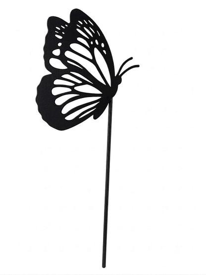 Decoratiune metalica de gradina, tip infipt in pamant, model fluture / flori in vaza, rezistenta la intemperii
