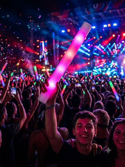Bat luminos din spuma LED RGB, aurora foam stick, multicolor, moduri iluminare party, pentru concert, festival si petreceri