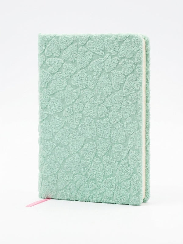Agenda - carnet de note papermnt, coperta textila plusata cu inimi, pagini liniate dictando 80 gsm, verde menta
