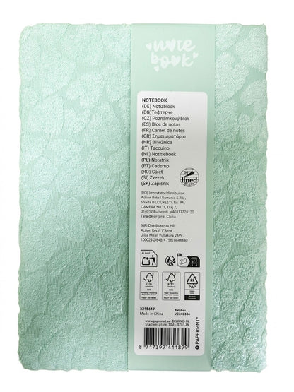 Agenda - carnet de note papermnt, coperta textila plusata cu inimi, pagini liniate dictando 80 gsm, verde menta
