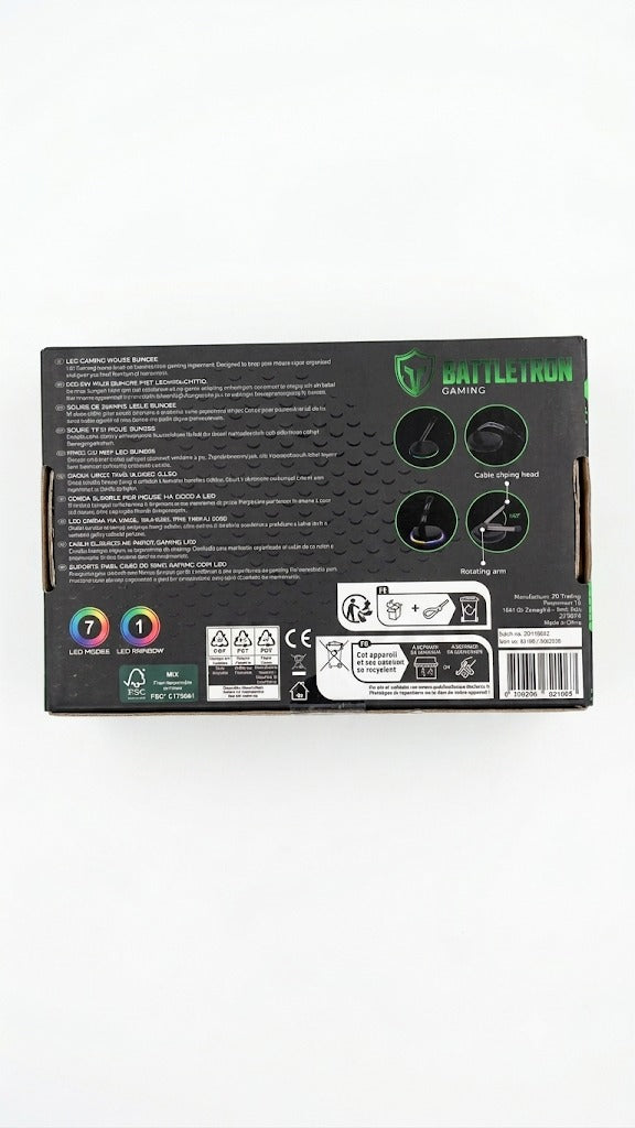 Suport cablu mouse gaming (mouse bungee) battletron, iluminare RGB LED, 7 moduri lumina, anti-alunecare, negru