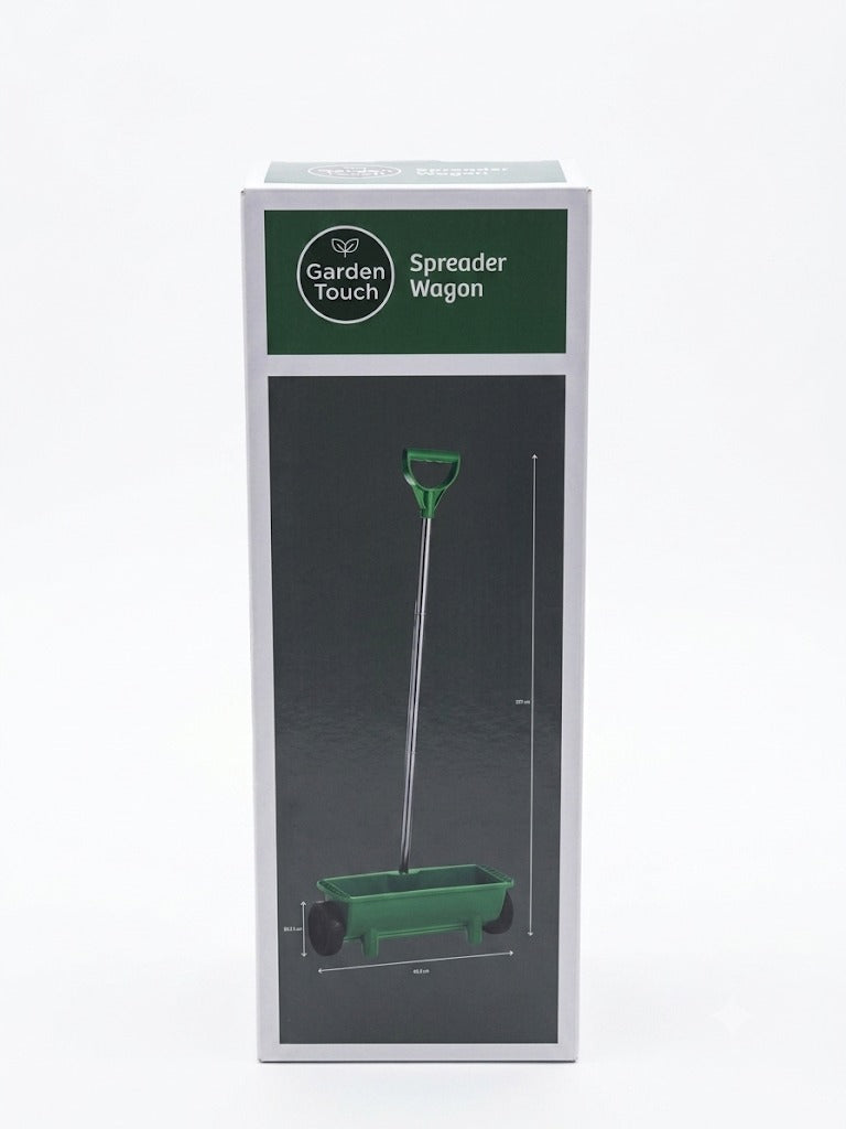 Dispozitiv manual pentru imprastiat gazon, ingrasamant si sare Garden Touch, 4.4 litri, cu roti si maner ergonomic