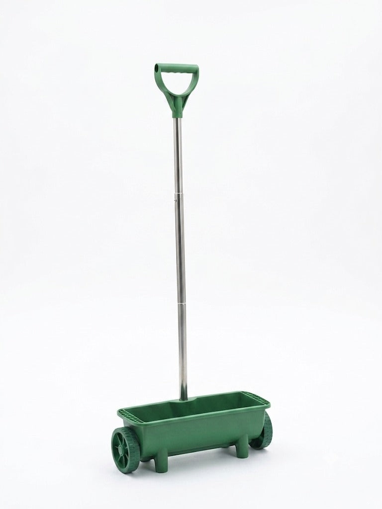 Dispozitiv manual pentru imprastiat gazon, ingrasamant si sare Garden Touch, 4.4 litri, cu roti si maner ergonomic