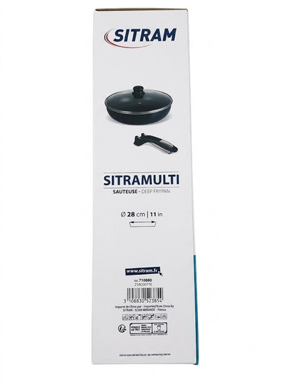 Tigaie adanca sitram sitramulti (sauteuse) cu capac de sticla, diametru 28 cm, maner detasabil thermo-rezistent, inductie