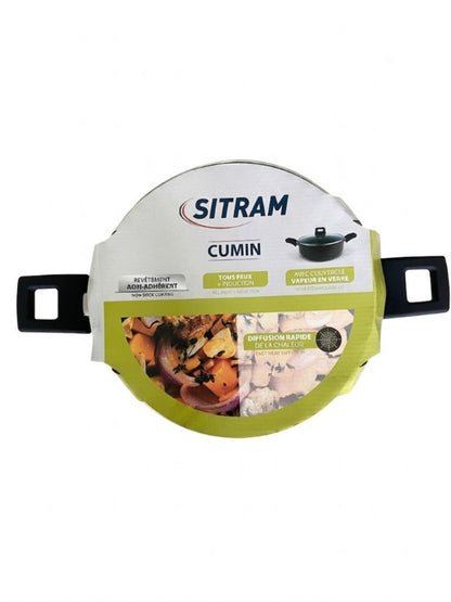 Cratita adanca sitram cumin (stewpot) cu capac de sticla, diametru 26 cm, invelis antiaderent, inductie