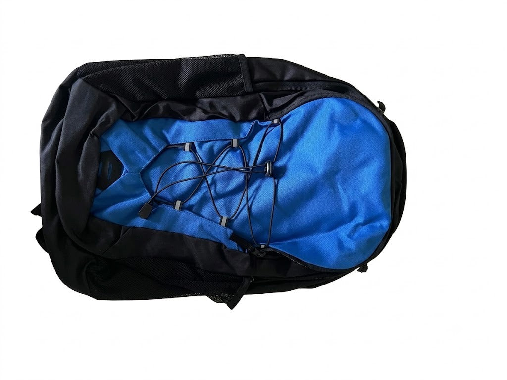 Rucsac sport si drumetie multifunctional, compartiment laptop, snur elastic frontal si buzunare laterale mesh, rosu/negru