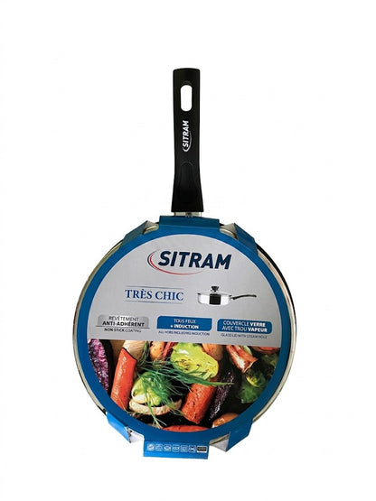Tigaie adanca din inox Sitram Très Chic, cu invelis antiaderent si capac, compatibila cu inductia