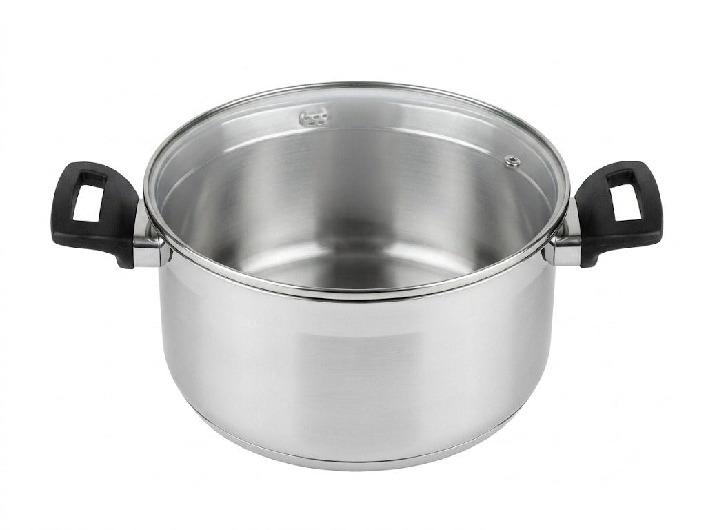 Oala din inox Sitram Très Chic cu capac din sticla, gradata, compatibilă cu inductia