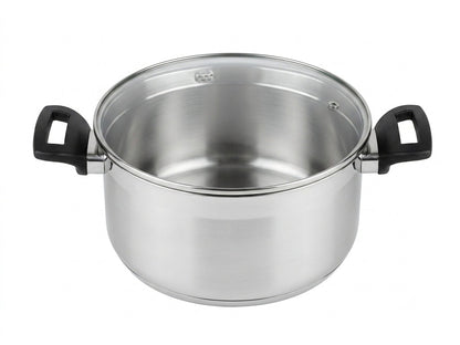 Oala din inox Sitram Très Chic cu capac din sticla, gradata, compatibilă cu inductia