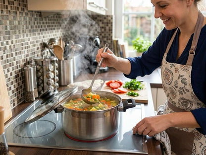 Oala din inox Sitram Très Chic cu capac din sticla, gradata, compatibilă cu inductia