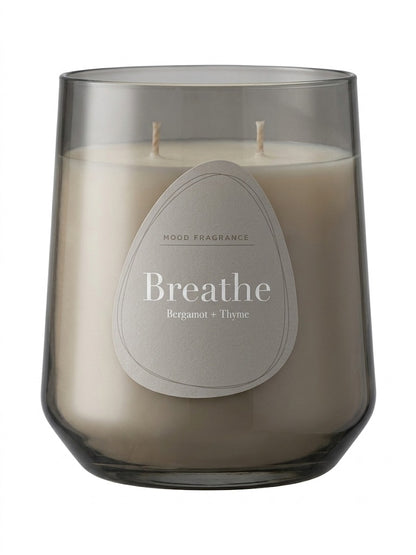 Lumanare parfumata mare in pahar de sticla „breathe” mood fragrance, 2 fitiluri, bergamota si cimbru, 600g