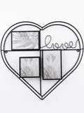 Rama foto multipla de perete din metal in forma de inima „love”, cadru negru cu 3 spatii foto, 40.5x38.5cm