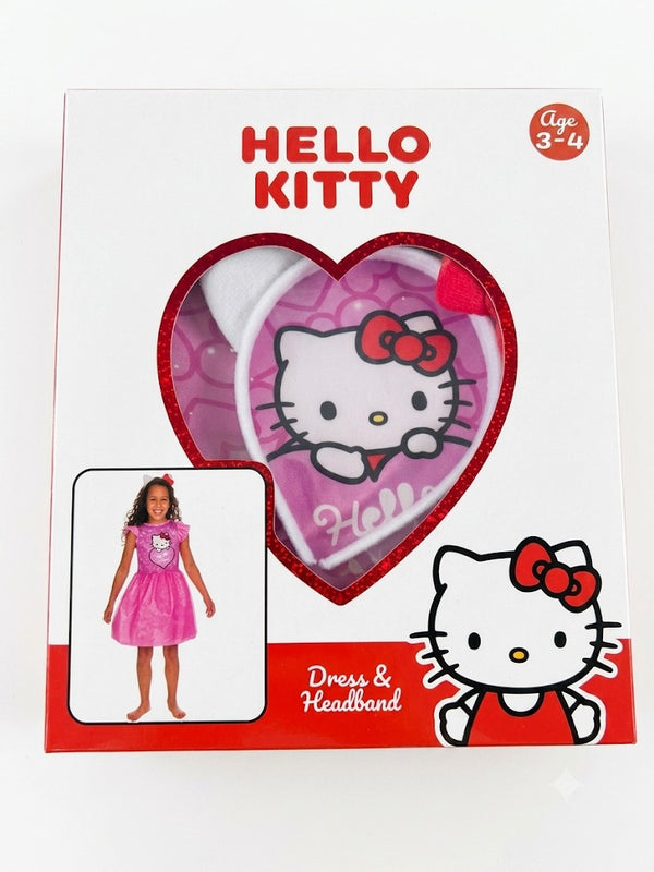 Costum Hello Kitty rochita cu bentita pentru fetite 3-4 ani, roz cu sclipici