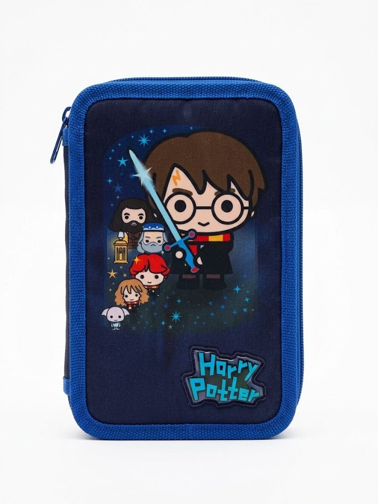Penar echipat Harry Potter chibi, complet cu instrumente de scris, carioci si creioane colorate, albastru