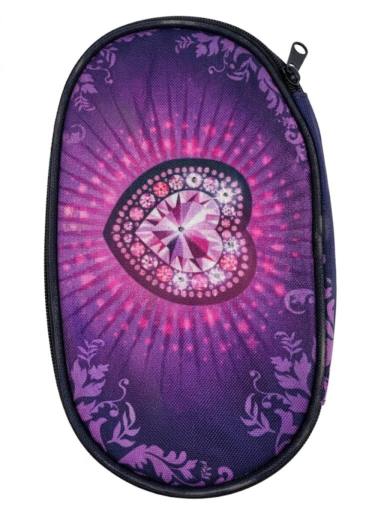 Penar scolar cu lumini LED interactive PartyFun Lights DiscoPencilCase, model inima diamant, mov