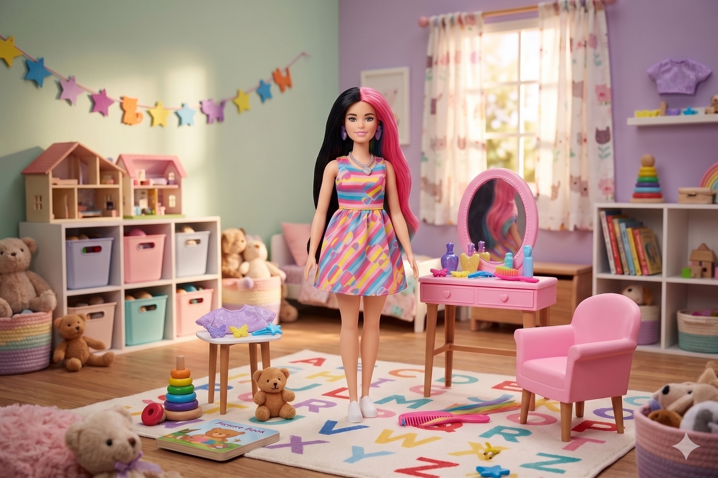 Papusa Barbie bruneta Totally Hair, Mattel